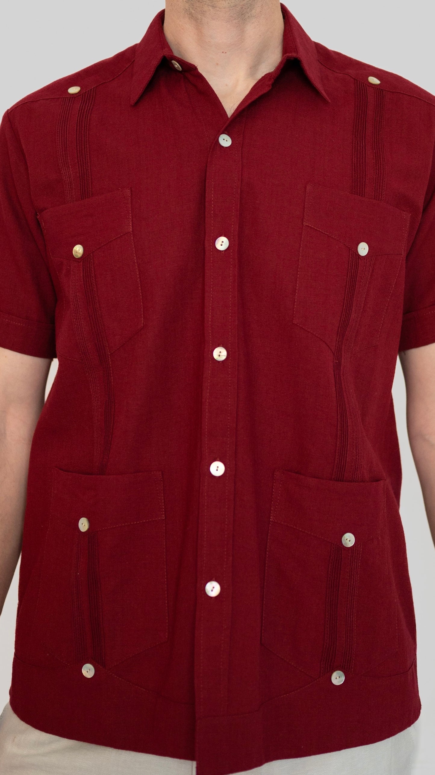 Cubana Short Sleeve Burgundy Cotton/Linen Blend