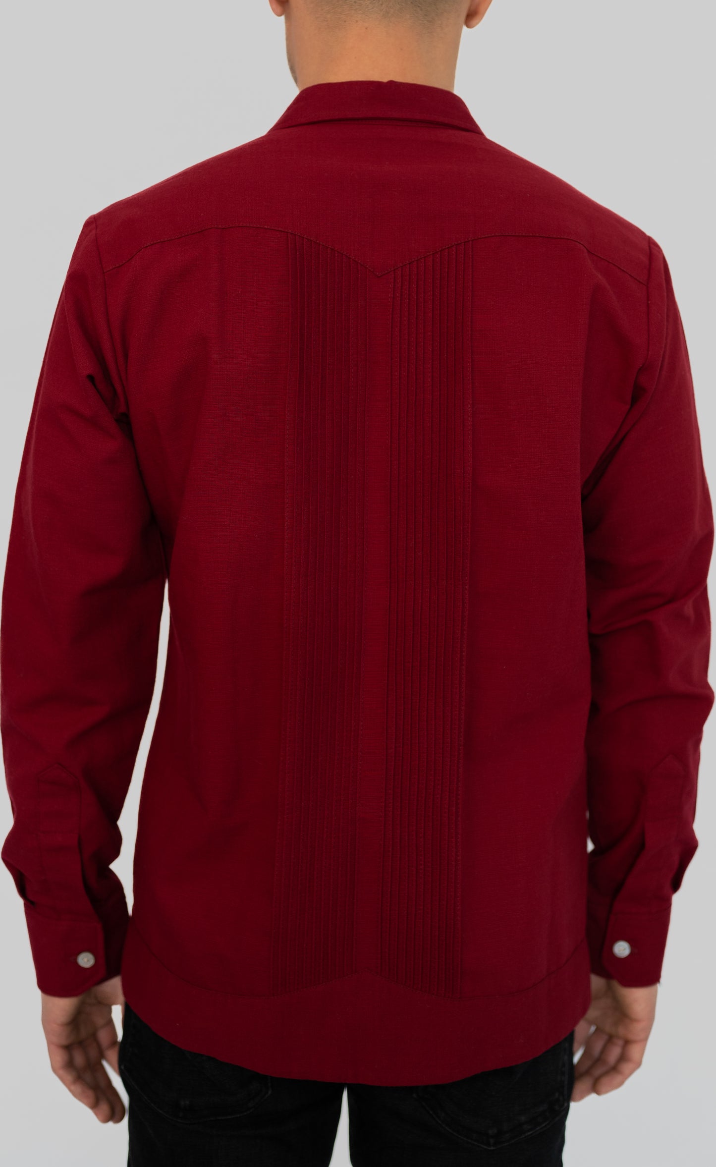 Presidencial Long Sleeve Red with One Side Bordado Cotton/Linen Blend