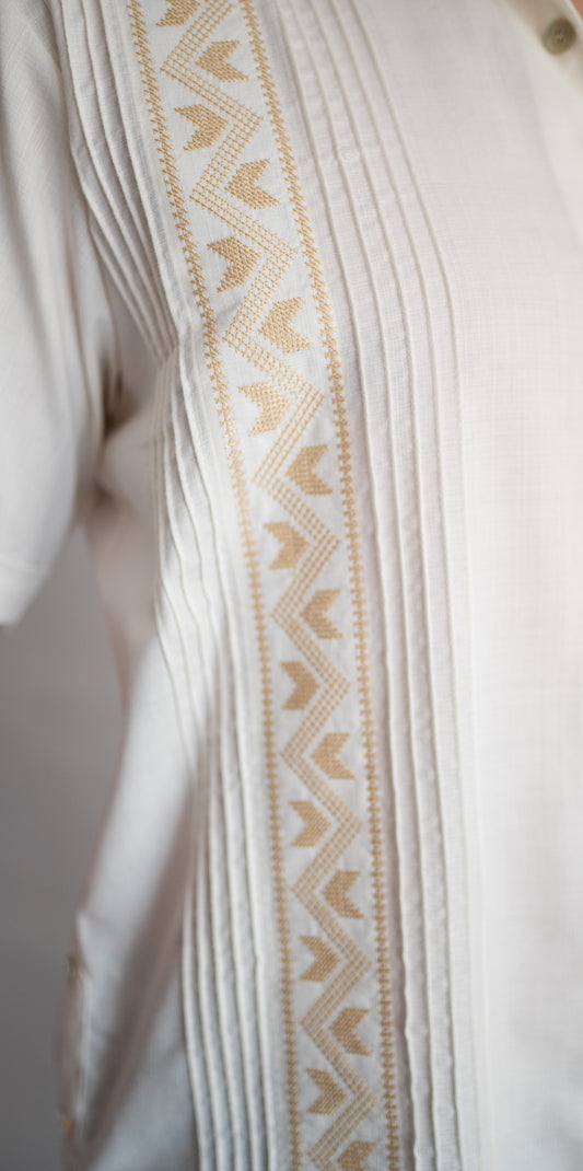 Presidencial Short Sleeve Ivory Double Sided Bordado Cotton/Linen Blend