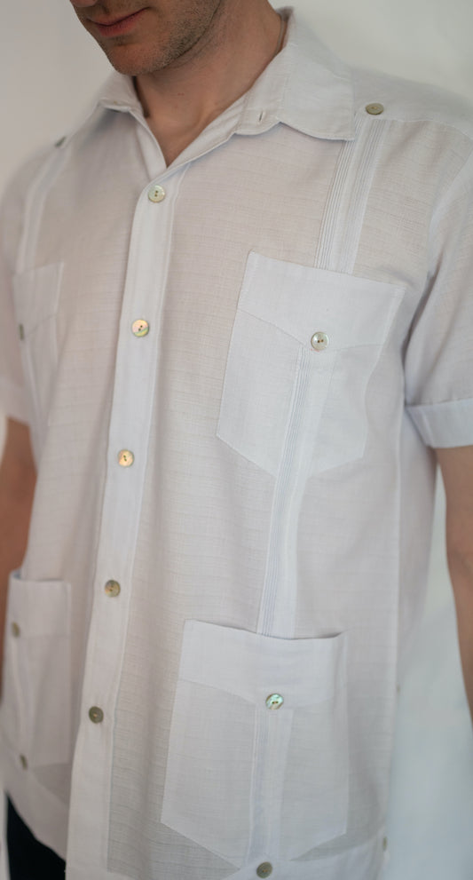 Cubana Short Sleeve White 100% Linen